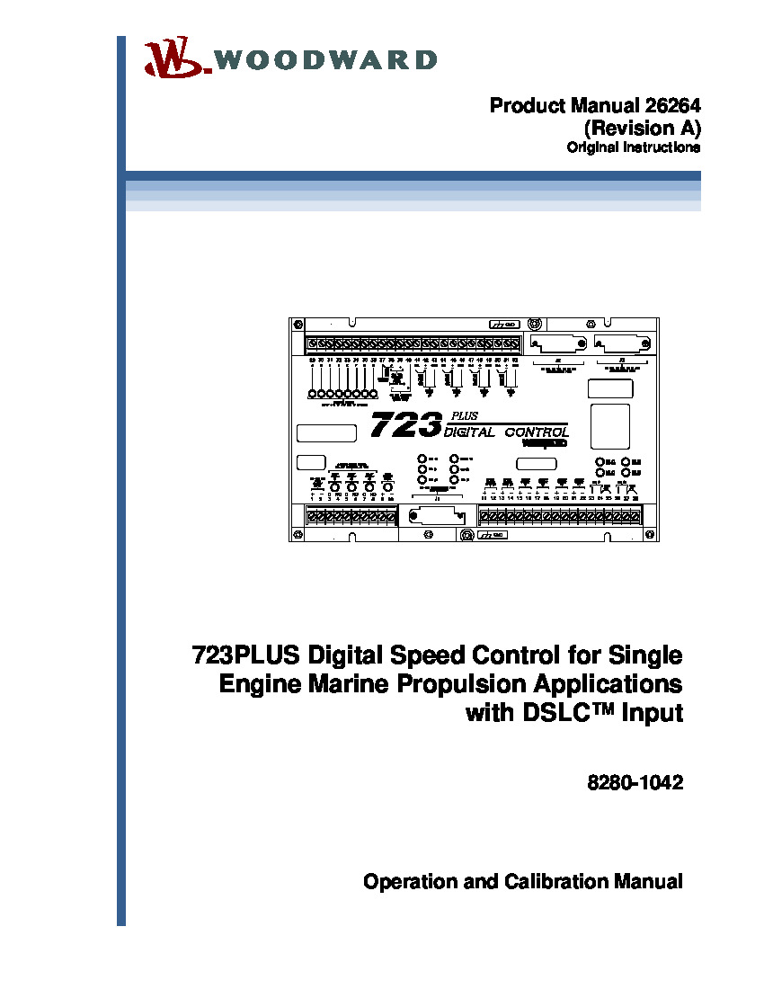 First Page Image of 8280-1042 Woodward 723PLUS Digital Speed Control for Single Engine Marine Propulsion Applications with DSLC Input 26264.pdf